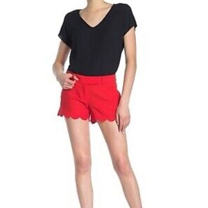 J. Crew red scalloped shorts cotton silk blend women’s size 4